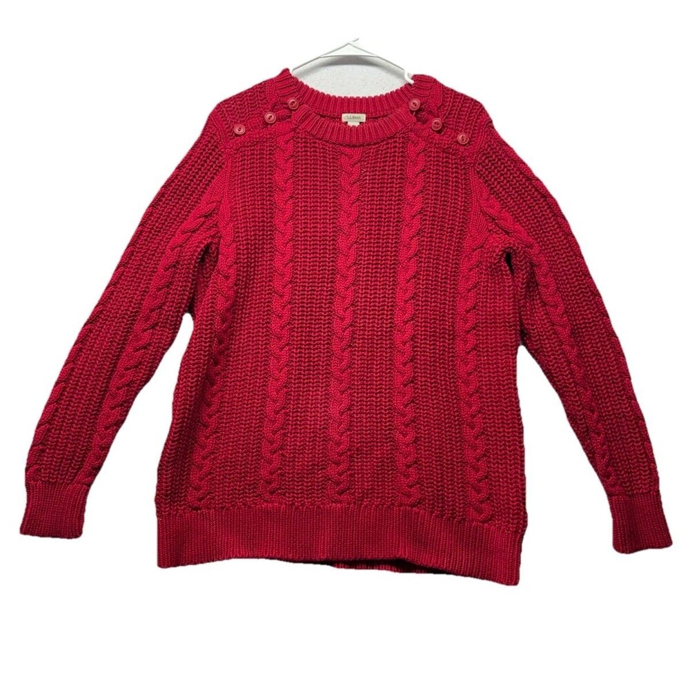 L.L. Bean Red Cable Knit Crewneck Sweater